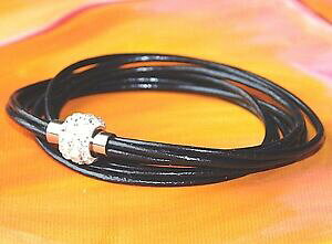 yzWG[EANZT[ CxCA[gubNU[XeXX`[_ubvuXbgdonna nero pelle e acciaio inox doppio wrap bracciale da lyme bay art