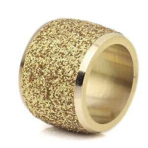 yzWG[EANZT[ XeXTCYT^Olarghezza 16mm anello satinata in acciaio inox glitter oro taglia s us 9