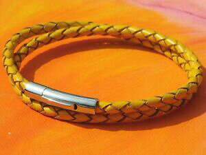 yzWG[EANZT[ CxCA[gU[XeXX`[uXbgdonna 4mm giallo in pelle intrecciata amp; bracciale in acciaio inossidabile da lyme bay art