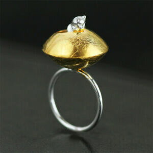 yzWG[EANZT[ CG[S[hj[NfUC\bhVo[Oanello da donna in argento massiccio 925 con design unico in oro giallo 18k