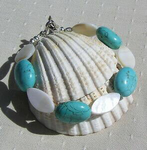 yzWG[EANZT[ ^[RCY}OlTCgzCg}U[Iup[WFXg[uXbgG{turchese magnesite amp; bianco madreperla gemstone bracciale embo