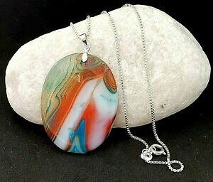 yzWG[EANZT[ ????JtAK^y_gVo[lbNXregali per lei ?? naturali ?? 85ct colorato iris agata ciondolo amp; collana dargento 18