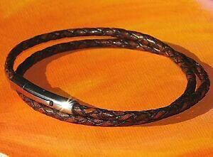 yzWG[EANZT[ CxCA[gAeB[NuEU[XeXX`[uXbgdonna 3mm antico marrone pelle e bracciale in acciaio inossidabile da lyme bay art