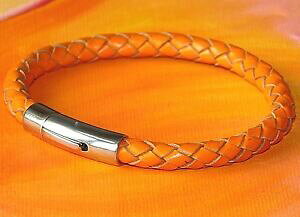 yzWG[EANZT[ CxCA[gIWU[XeXX`[uXbgdonna 6mm arancione in pelle intrecciata amp; bracciale in acciaio inox da lyme bay arte