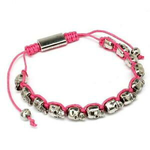 【送料無料】ジュエリー・アクセサリー バッグゴシックシルバートーンビーズピンクコードフレンドシップブレスレット gothic silver tone skull bead pink cord friendship bracelet in gift bag