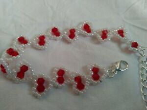 yzWG[EANZT[ A[obhKXr[Yperline di vetro armbad circa 18 cm lunghezza ca 1 cm larghezza rosso amp; bianco