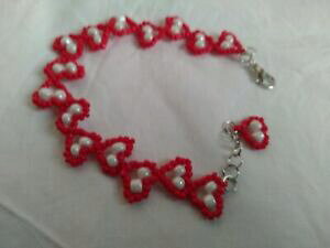 yzWG[EANZT[ KXr[YuXbgperline di vetro bracciale circa 18 cm lunghezza ca 1 cm larghezza bianco amp; rosso
