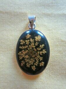 yzWG[EANZT[ VuK[ubNy_g`F[~j`AACQSZi[silbriger catene ciondolo nero con eingegossener miniatura fiore 2x1,5cm