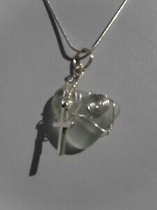 【送料無料】ジュエリー・アクセサリー ホワイトグラスペンダントクロスシルバースターリングチェーンmar bianco vetro pendente, amp; croce o crocifisso, argento sterling catena