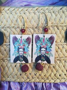 �y���������z�W���G���[�E�A�N�Z�T���[ �C�������O�t���[�_�J�[��orecchini in legno e lava vulcanica, frida kahlo, leggeri e realizzati a mano