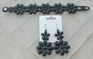 yzWG[EANZT[ ZbgCOnMOt[uXbguXbgO[set orecchini fiori pendenti e bracciale braccialetto,da donna regalo grigio