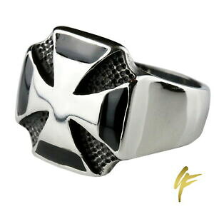 yzWG[EANZT[ XeXX`[V[OubN{Vo[A[~[hCc1a uomo acciaio inox 316l iron cross sigillo anello nastro nero argento esercito tedesco