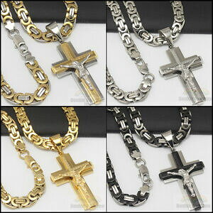 �y���������z�W���G���[�E�A�N�Z�T���[ �X�e�����X�u���b�N�V���o�[�C�G�X�N���X�`�F�[���l�b�N���X�y���_���g�`�F�[��p4 24men acciaio inox oro argento nero gesu croce collana catena ciondolo