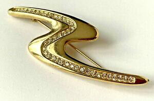 �y���������z�W���G���[�E�A�N�Z�T���[ ���B���e�[�W�u���b�V���h�����C���X�g�[���G�^�b�g�~���gbroche vintage dore ligne fluide strass 8,1cm etat neuf mint