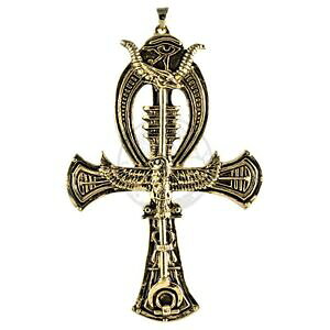 yzWG[EANZT[ zXCVXGWvgV{ANenorme ankh con horus, isis amp; simboli egiziane circa 13,4x8,3 oro ottica