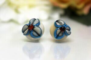 yzWG[EANZT[ XeXKX{^COv[NCOglass jewels in acciaio inox orecchini a bottone orecchini lampwork fatto a mano blu fioritura