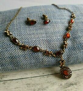 yzWG[EANZT[ Ao[g[RX`[lbNXCOZbgBe[Wvclm ambra tono costume collana e orecchino seteventualmente vintage