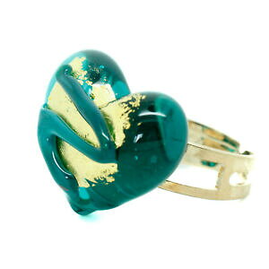 yzWG[EANZT[ [mKXO[OS[hVFCvn[g~tBI[FlcBAvetro di murano anello verde e oro forma cuore millefiori venezia
