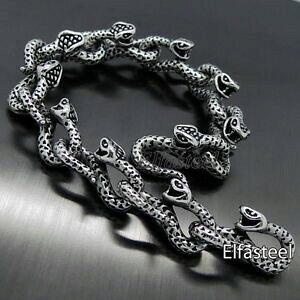 �y���������z�W���G���[�E�A�N�Z�T���[ �V���o�[�X�l�[�N�Z���p���g�����N�X�e�����X�`�F�[���o�C�J�[�u���X���b�guomini 21cm argento serpente serpant viper link catena in acciaio inox biker bracciale