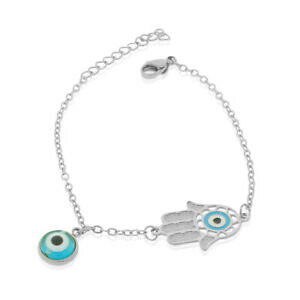 yzWG[EANZT[ XeXX`[VF[hVo[}bLIN`F[uXbgedforce acciaio inox tonalita argento malocchio protezione link catena bracciale