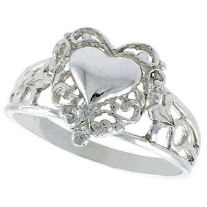 yzWG[EANZT[ Vo[X^[OnC|bVn[gE[}Oargento sterling alto lucidato filigrana cuore donna anello