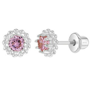 yzWG[EANZT[ X^[OVo[sNWRjt[XN[gCO925 argento sterling 6mm rosa zirconi fiore vite retro orecchini per bambina