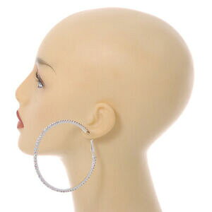 yzWG[EANZT[ NX^Vo[g[^t[vCO75mm grande ab cristallo orecchini a cerchio in metallo tono argento