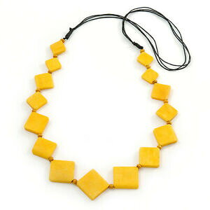 yzWG[EANZT[ OCG[{[XNGAr[YlbNXubN[vRbglungo giallo osso quadrato perline collana nero corda cotone 82cm l
