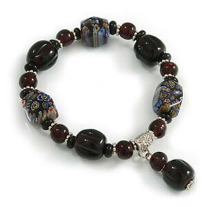 yzWG[EANZT[ fB[vp[vubNKXZ~bNy_gr[YtbNXOuXbgdeep purplevetro nero e ciondolo in ceramica perline bracciale flexlunghi 1
