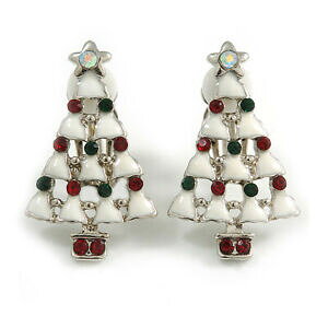 �y���������z�W���G���[�E�A�N�Z�T���[ �G�i�����z���C�g���b�h�O���[���N���X�^���N���X�}�X�c���[�N���b�v�C�������O�g�[���V���o�[smalto bianco rossoverde di cristallo albero di natale clip per orecc