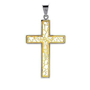yzWG[EANZT[ XeXbLW[UXAEgCNXy_gt[`F[acciaio inox placcato oro giallo gesu contorno croce ciondolo, catenina gratuita