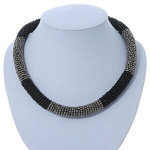 yzWG[EANZT[ O[eNX`Xe[ggr[YWRlbNXdichiarazione a trama grossa grigio, nero con perline elasticizzato girocollo collana 44cm l