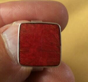 yzWG[EANZT[ Otimbrata 925 slver anello con a forma di quadrato rosso marmorizzato stone