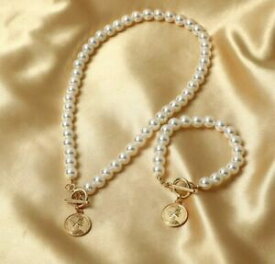 【送料無料】ジュエリー・アクセサリー コインペンダントバースデークリスマスパールネックレスブレスレットセットcollana di perle bracciale set con ciondolo a moneta compleanno regalo di natale 190