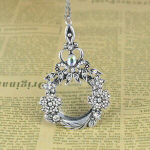 yzWG[EANZT[ lbNX`F[NEbL[N[o[y_gCXg[collana catena lunga lente di ingrandimento corona fortunati trifoglio ciondolo strass r