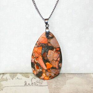 �y���������z�W���G���[�E�A�N�Z�T���[ �R�[�����I�����W���K���C�g�h���b�v�y���_���g�C���`�V���o�[�g�[���`�F�[���l�b�N���Xcoral orange regalite drop ciondolo su una lunga 30 pollici collana catena ton