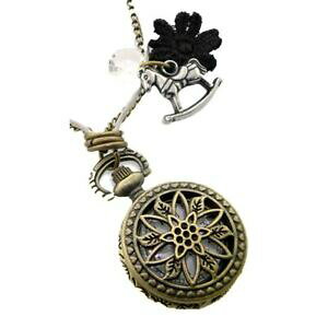yzWG[EANZT[ uXBe[Wy_glbNXS[hJ[ottone vintage orologio collana ciondolo con cavallo a color oro