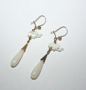yzWG[EANZT[ Be[Wp[Gt@gy_gCOvintage hand carved madreperla orecchini pendenti elefante nuovo e mai indossato
