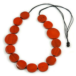 yzWG[EANZT[ WIWRCr[YubNlbNXO[vRbgmelange arancione moneta perline legno nero collana lunga corda cotone 100cm di lunghez