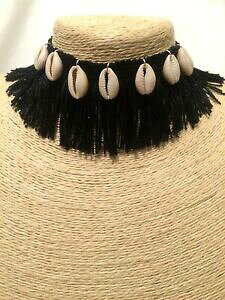 �y���������z�W���G���[�E�A�N�Z�T���[ �V�F���Y�V�F���Y�u���b�N�i�b�p�t�����W�l�b�N���X�`���[�J�[�J���[da donna dichiarazione conchiglie conchiglie nero nappa frangia collana girocollo collare