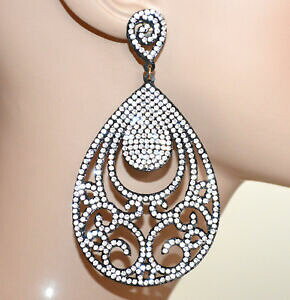 yzWG[EANZT[ COCXg[nMOt@ubNCgOb^[orecchini donna neri strass bianchi pendenti tessuto leggero brillantini cc75