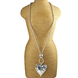 yzWG[EANZT[ [WVo[bLzEy_gn[gOr[YlbNXgrande argento placcato hollow grosso cuore pendente martellato amp; collana lunga perline