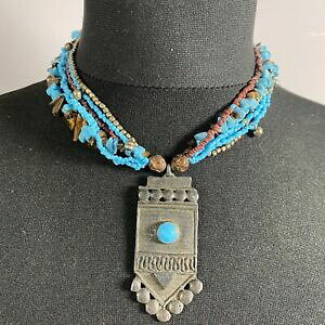 �y���������z�W���G���[�E�A�N�Z�T���[ �r�[�Y�{�z�`�b�v�y���_���g�G�X�j�b�N�^�[�R�C�Y�J���[�l�b�N���Xcolore turchese etnico collana con pendente chip boho con perline collare vacanza tribale