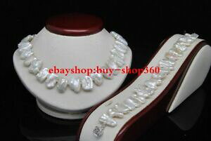 yzWG[EANZT[ p[lbNXuXbgZbgnuova forma naturale bianco biwa collana di perle bracciale set 18 75 di lunghezza
