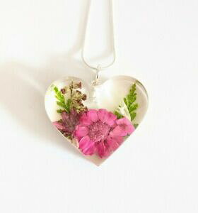 yzWG[EANZT[ y_gVo[bLn[oElbNXfatto a mano ciondolo in resina botanico fiori veri argento placcato collana erbario