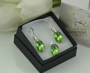 yzWG[EANZT[ Vo[X^[OCOZbgXtXL[yyhbg925 argento sterling orecchiniset realizzato con swarovski 16mm peraperidot ab