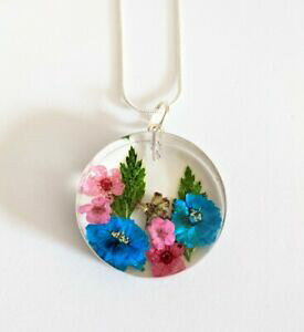 yzWG[EANZT[ y_gVo[bLn[oElbNXfatto a mano ciondolo in resina botanico fiori veri argento placcato collana erbario