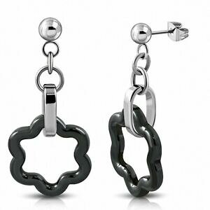 yzWG[EANZT[ XeXX`[sCOubNZ~bNp[orecchini a perno in acciaio inossidabile con perle nere in ceramica