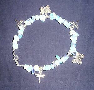 yzWG[EANZT[ [Xg[Ip`bvg{ANmoonstone opale chip, farfalla e libellula cavigliera