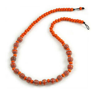 yzWG[EANZT[ Vo[g[lbNXXbhIWr[Yperline legno arancio con tono argento collana elemento di filo 66cm lunghezza